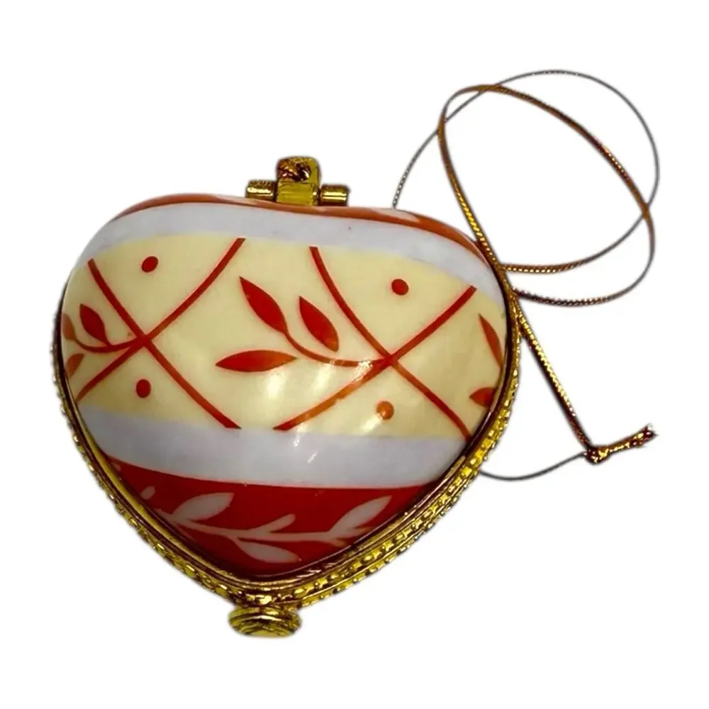 VALERIE Porcelain Heart Enamel Trinket Ornament LAUGHTER‎ Orange Yellow EUC